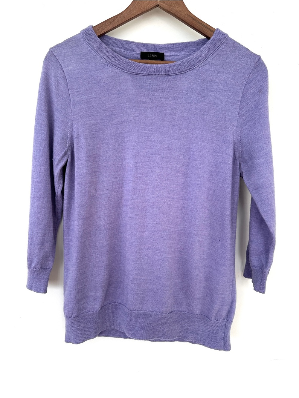 J. Crew Lavender Crewneck Sweater With 3/4 Length Sleeve, in 💯 Merino Wool